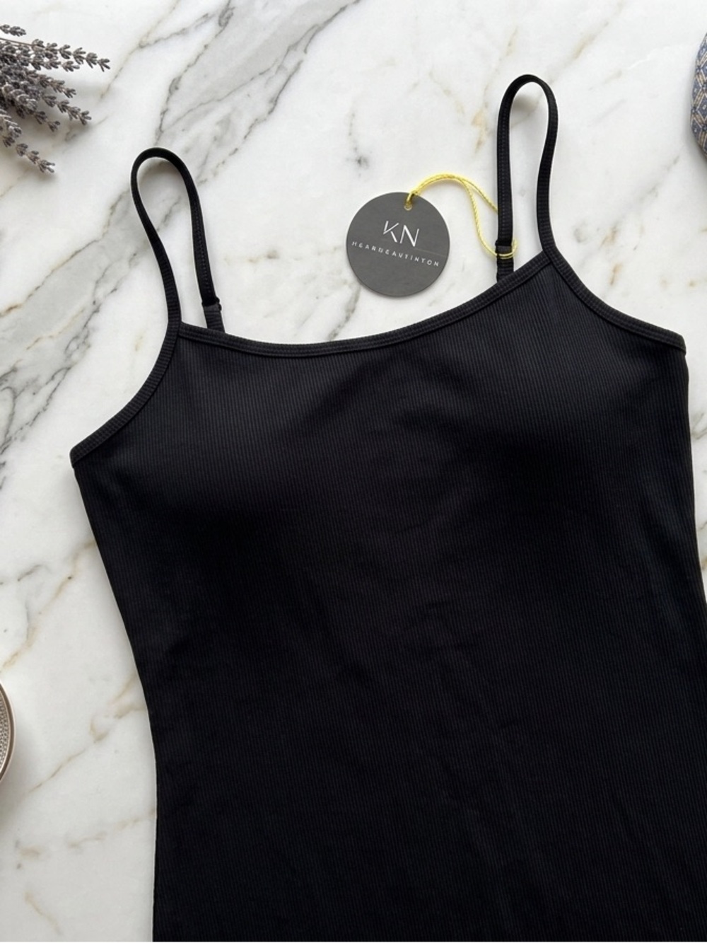Klassy Network Black Ribbed Slim Cami with Adjustable Straps